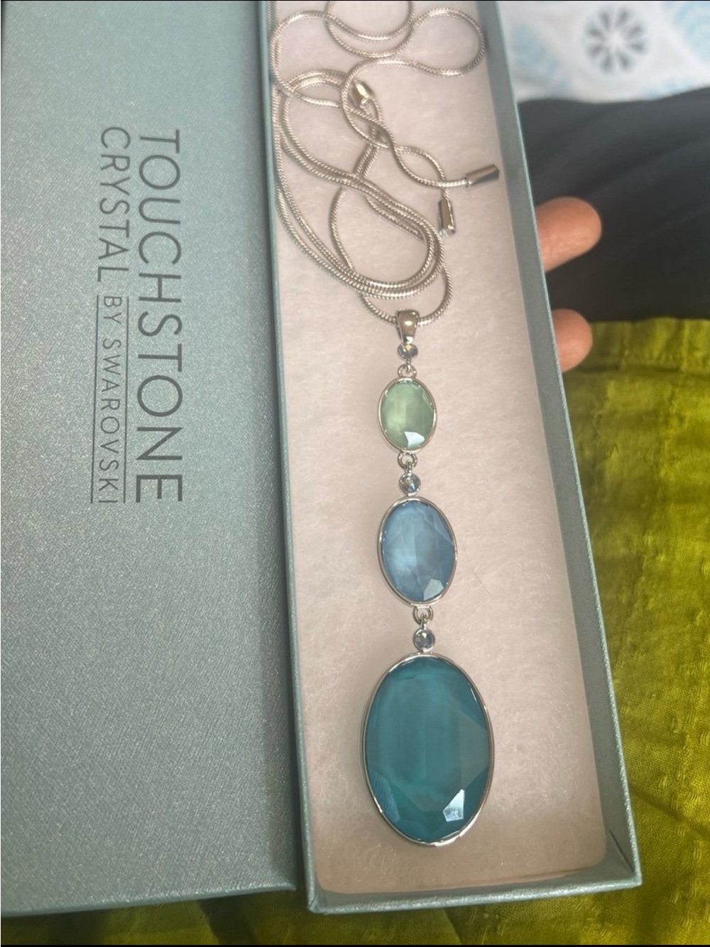TOUCHSTONE CRYSTAL BY SWAROVSKI, SUMMER DROP PENDANT, BLUE, RHODIUM PLATING - Picture 7 of 13